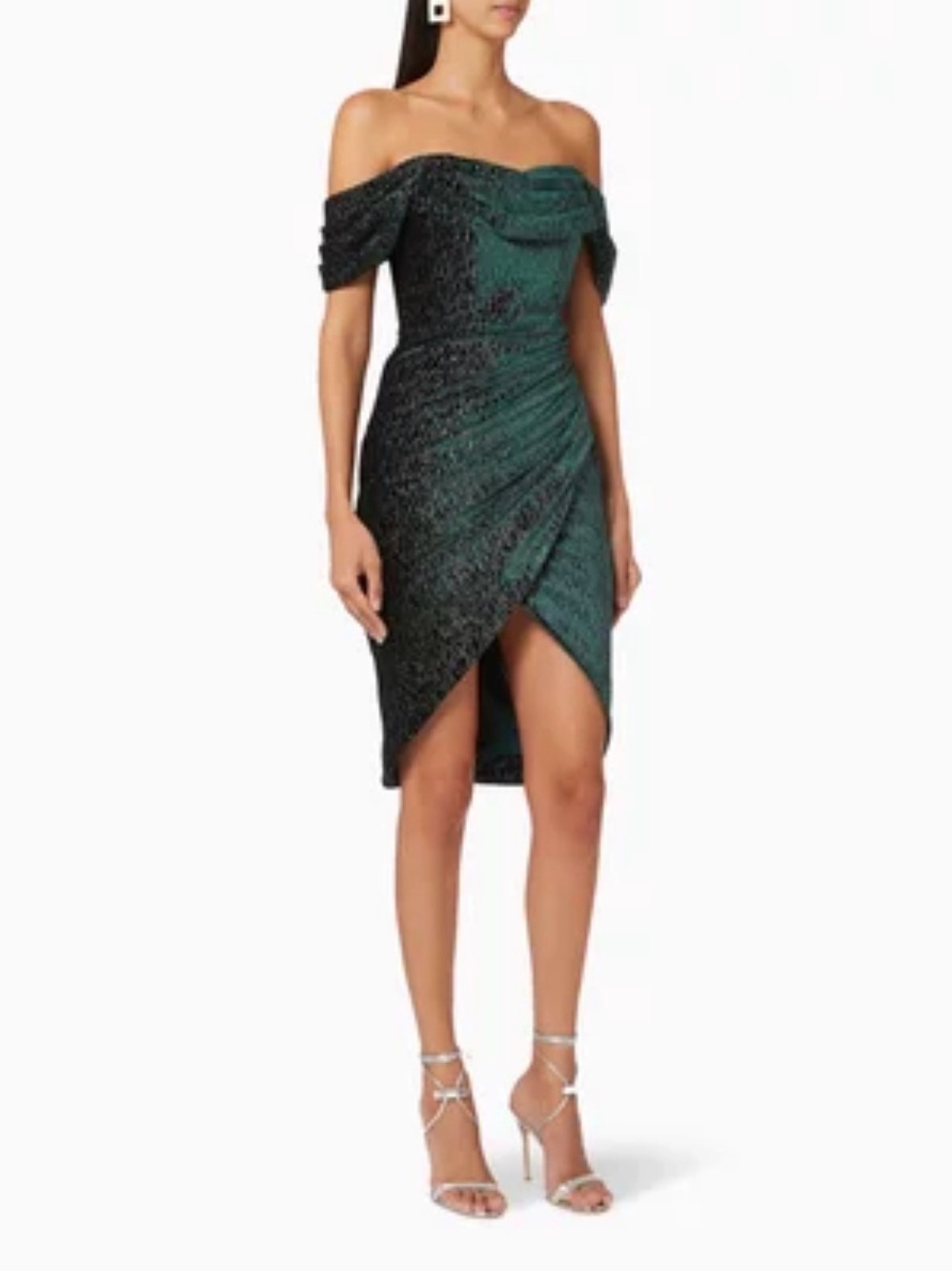 Lavish Alice Green Velvet Off Shoulder Ruched Sheath Knee Dress US 4
